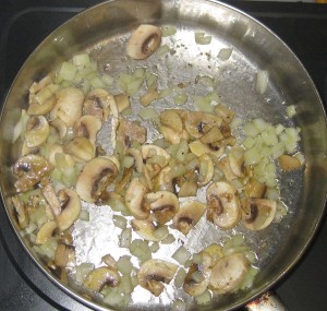 Saute the onions and mushrooms in butter or olive oil